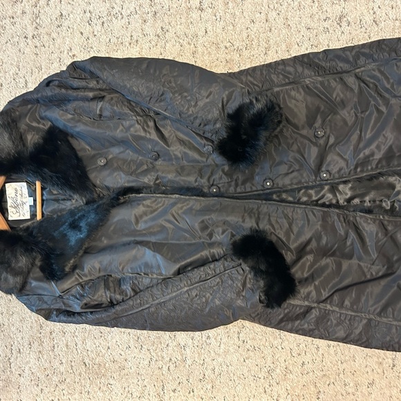 Ebene by Patrick Assuline Rabbit Fur trim pattern trench size 10 Excellent cond - Picture 12 of 16